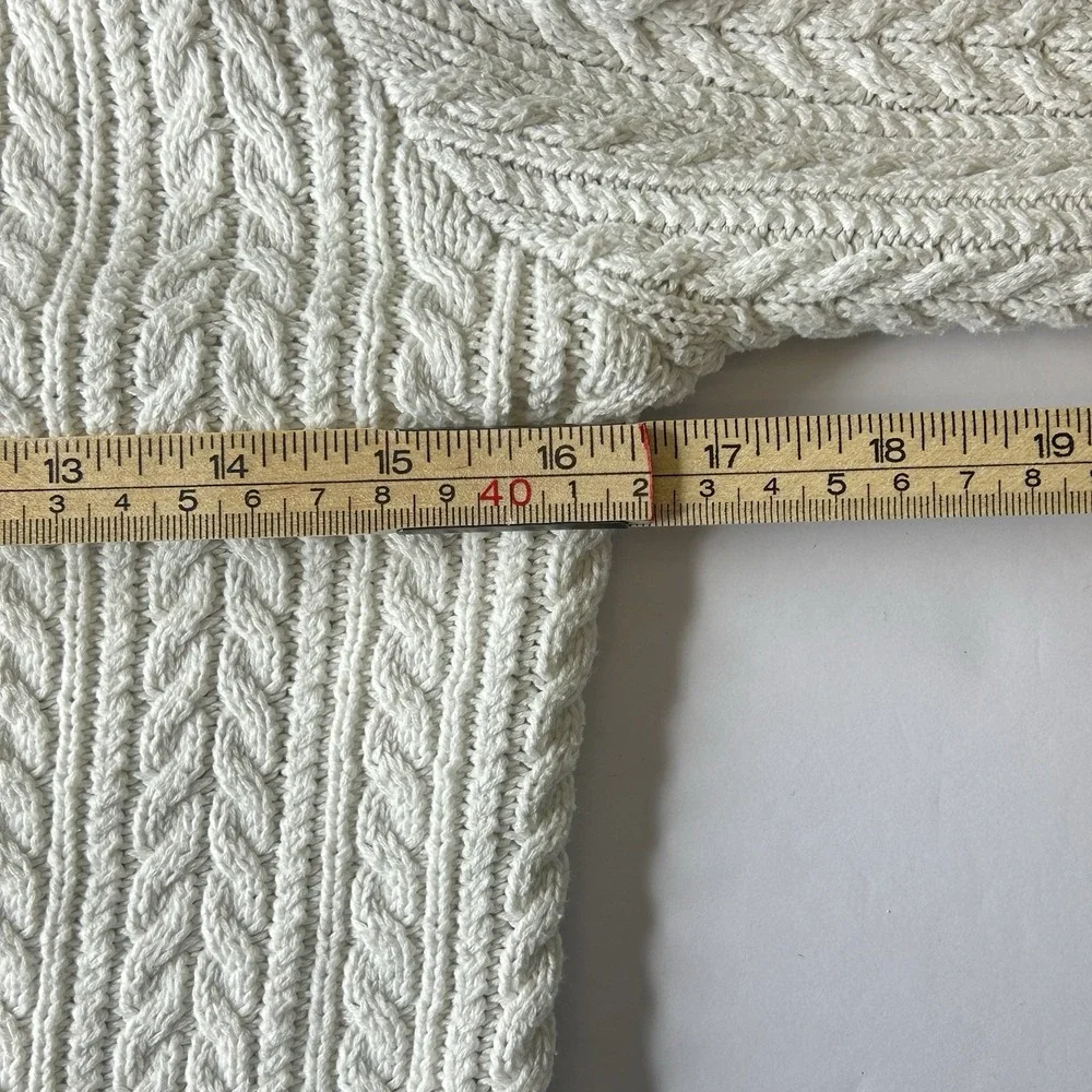 John Galt White Zoe V Neck Cable Knit Button Up Cardigan Women's One Size